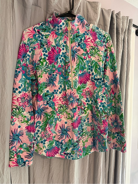 Lilly Pulitzer Tops - Lilly Pulitzer Pink Floral Half-Zip Pullover with Blue & Green Accents